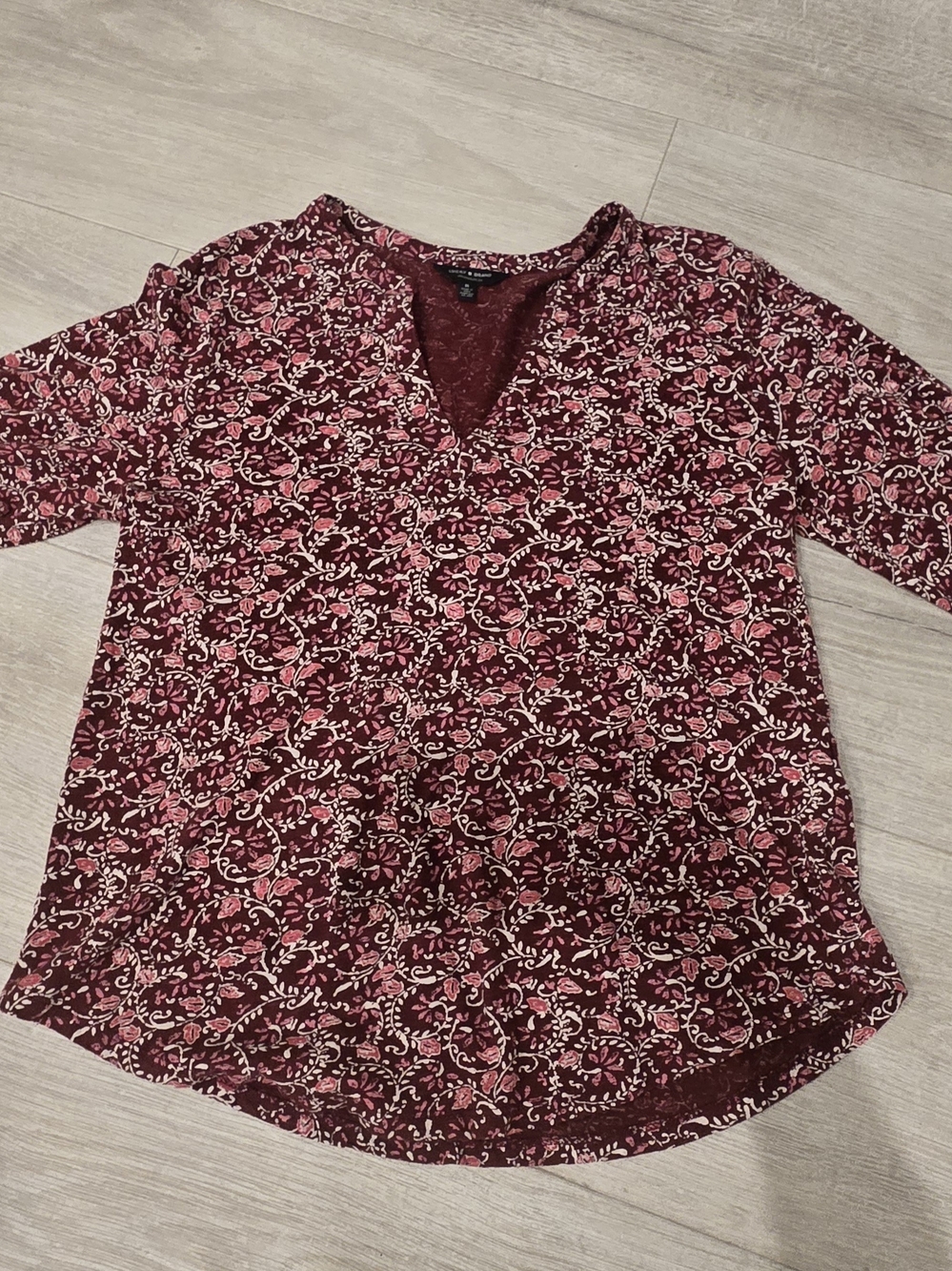 Lucky Brand Burgundy Floral V-Neck Tunic